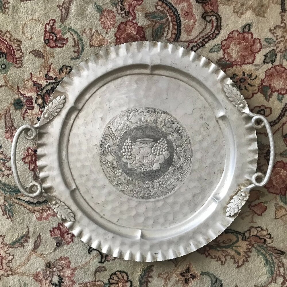 VINTAGE 1970S  CROMWELL HAND MADE ALUMINUM TRAY WITH HANDLES
